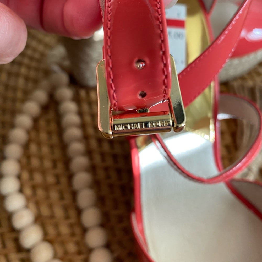 NEW Michael Kor Damita Salmon Leather Wedge Espadrille Sandals Playform - Picture 7 of 10